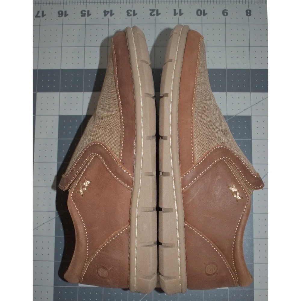 Born Sawyer Textile Tan Leather Slip On Loafers Kids Boys Size 4 PM-701-S